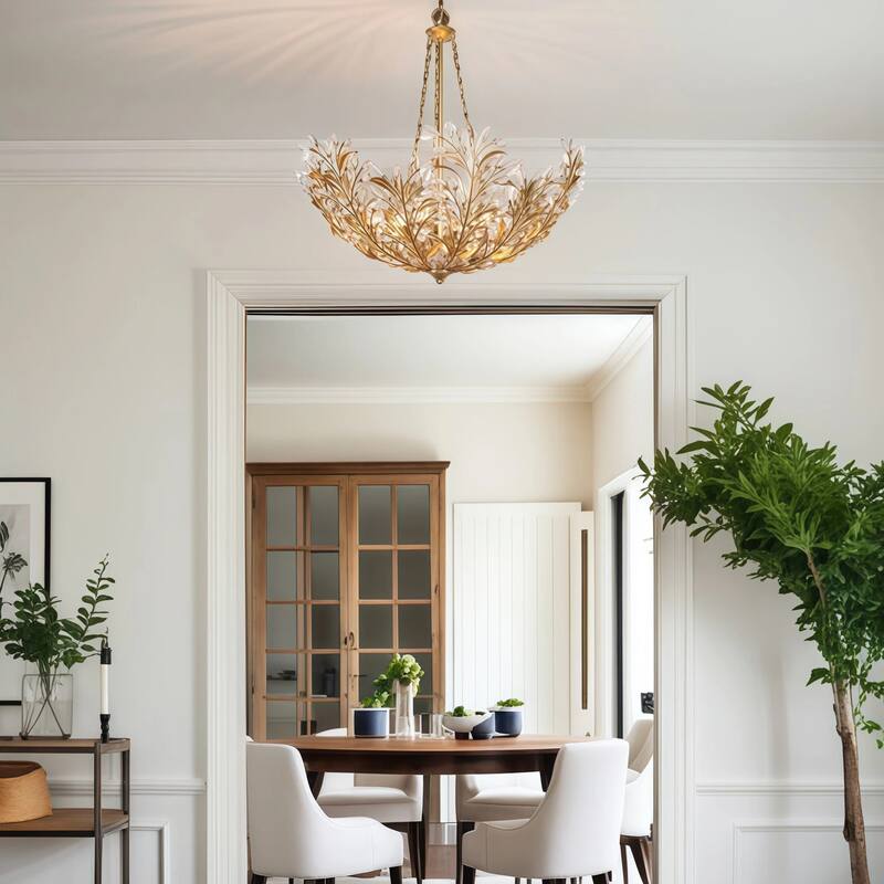 Stillbloom 6-Light Antique Gold Foil Metal Crystal Floral Chandelier - Antique Gold - Dia. 28.2" x H 29.5"