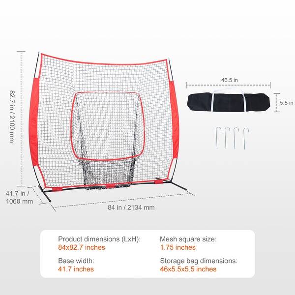 dimension image slide 0 of 3, 7x7 ft Baseball Softball Practice Net with Carry Bag and Strike Zone