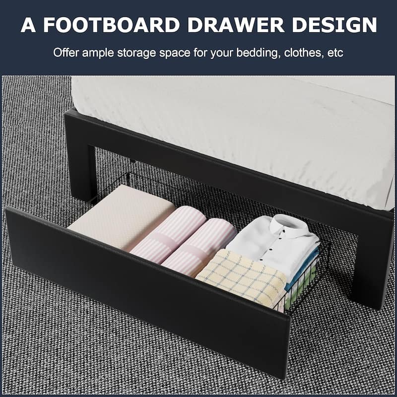 Javlergo Twin/Full/Queen Size Bed Frame with Headboard Upholstered Tufted LED Platform Bed Frame with 4 Storage Drawers