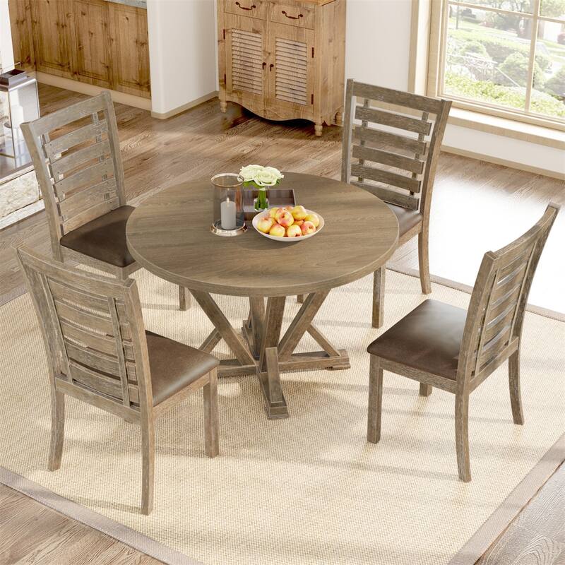 5pcs Dining Table Set with Round Dining Table, 4 Dining Chair