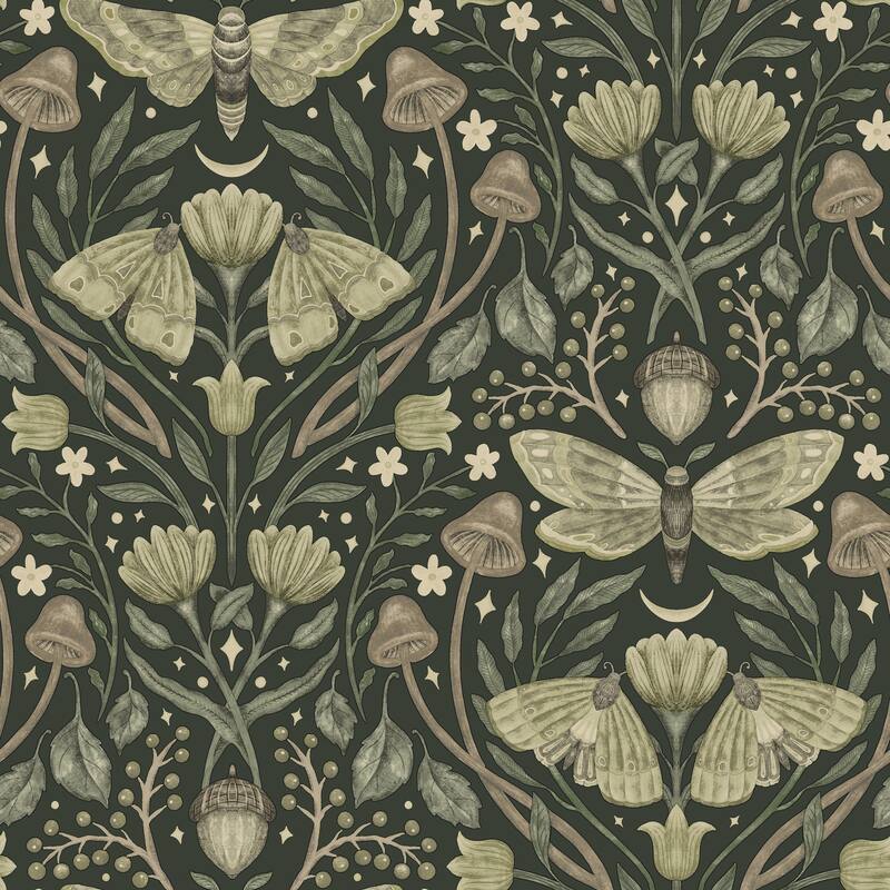 Chesapeake Mystic Moth Dark Green Forest Magic Wallpaper