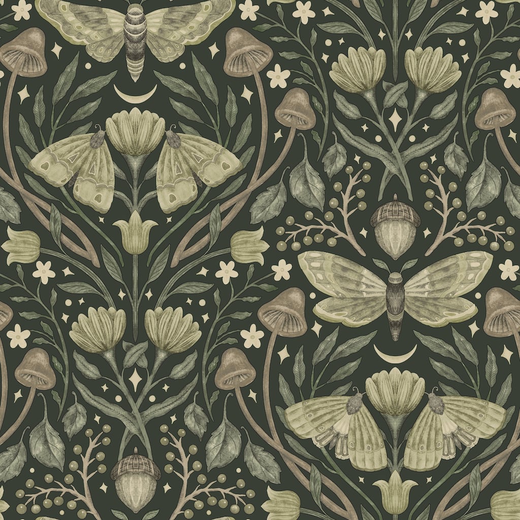 Chesapeake Mystic Moth Dark Green Forest Magic Wallpaper