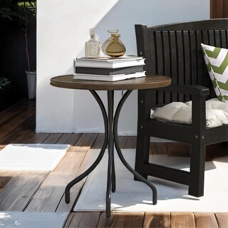 Outdoor 26" Round Patio Side Table with Steel Frame and Slat Tabletop ...
