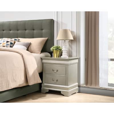 Silver Champagne Nightstand 24x22x16 with One Drawer, Compact Bedside Table for Storage and Sleek Elegant Bedroom Decor