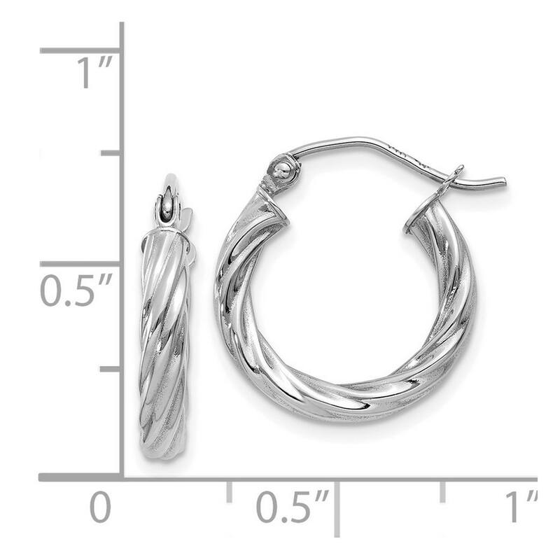 Curata 14k White Gold Polished 15x 3.25mm Twisted Hoop Earrings