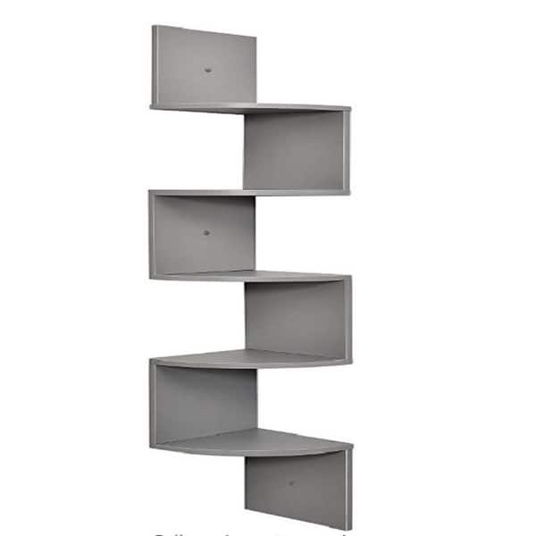 slide 2 of 4, 5 tiers Wall Shelf Wooden Mount Rack Home Furniture Gray