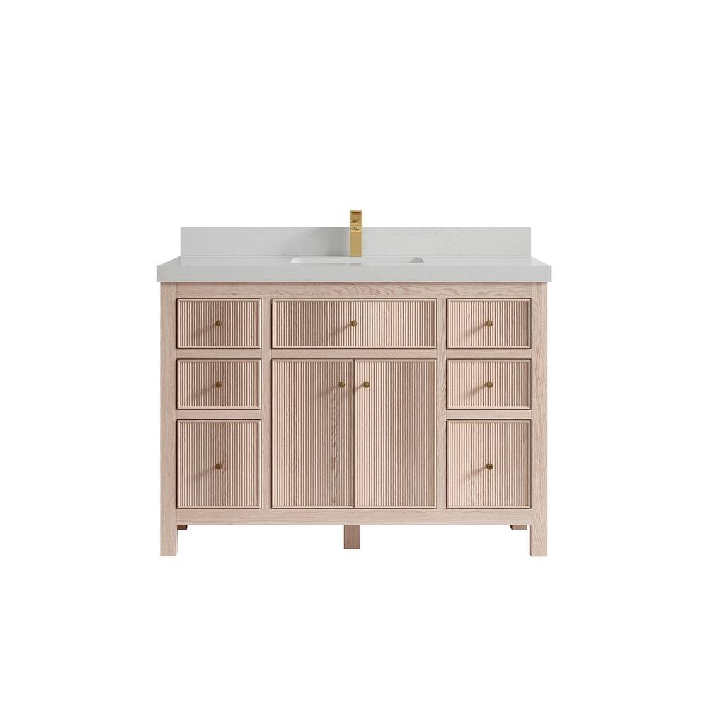 Willow Collections 48 x 22 Sonoma White Oak Wood Single Sink Bathroom Vanity with Quartz or Marble Countertop
