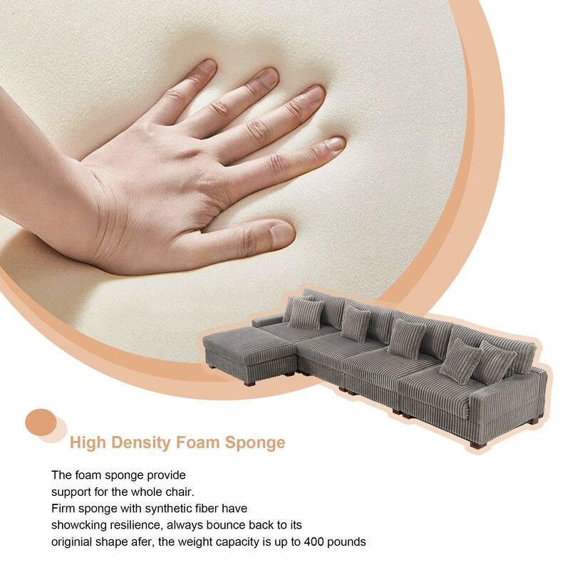 Modular Cotton Flannel Plush Sectional Sofa with Ottomans