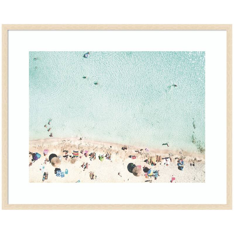 Kate and Laurel Turquoise Beach from Above No. 2 by Amy Peterson Framed Wall Art Print - 42 x 34 - Natural