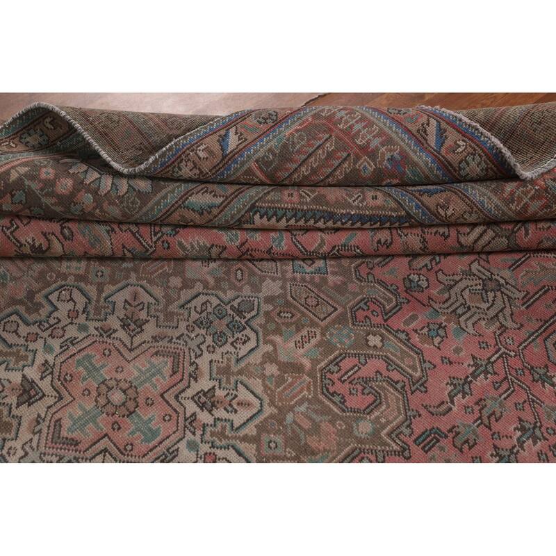 Pink Geometric Tabriz Persian Vintage Rug Hand-Knotted Wool Carpet - 9'6"x 12'4"