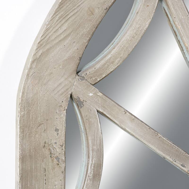 Wood Window Pane Inspired Room Wall Mirror with Arched Top - Cream - Roche River Decor