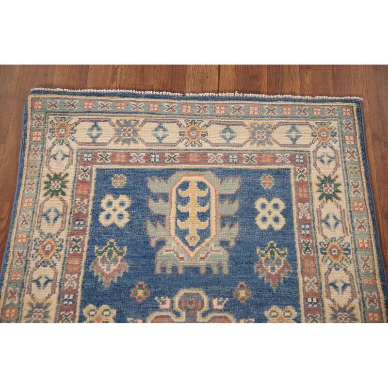 Blue Kazak Accent Rug Hand-Knotted Wool Carpet - 2'8" x 4'5"