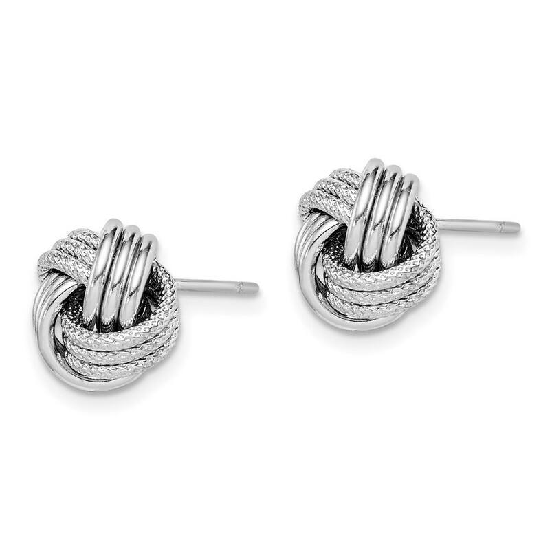 Curata 925 Sterling Silver Rhodium 11mm Textured Love Knot Post Earrings