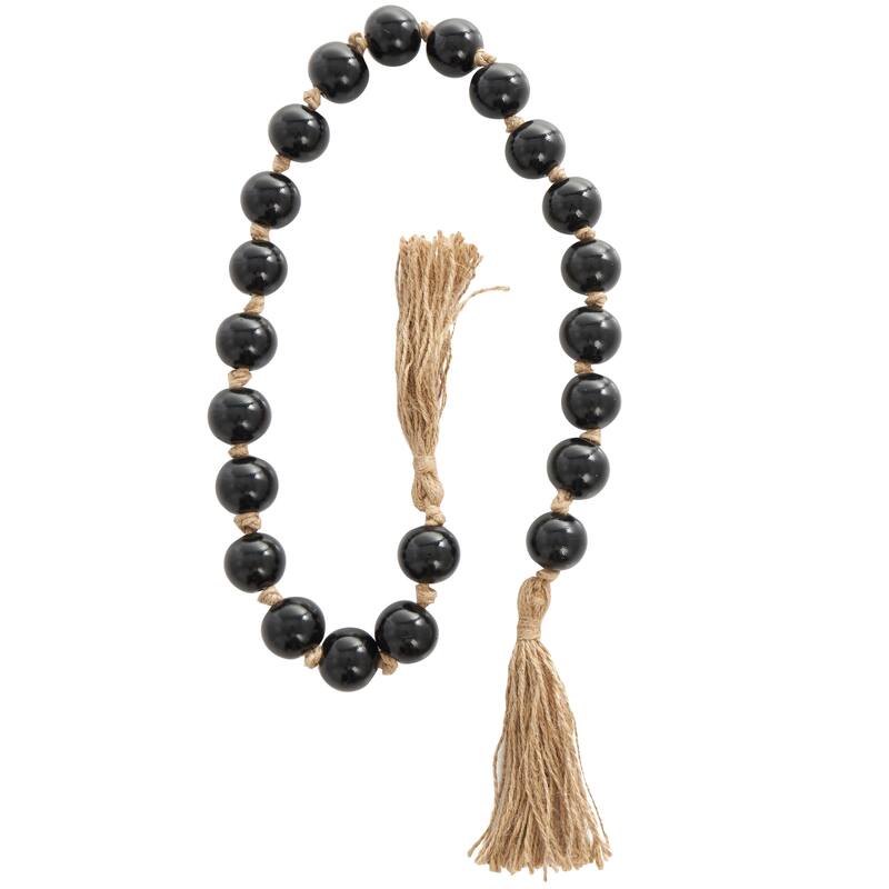 Glass Handmade Round Frosted Beaded Garland with Tassel with Knotted Brown Jute