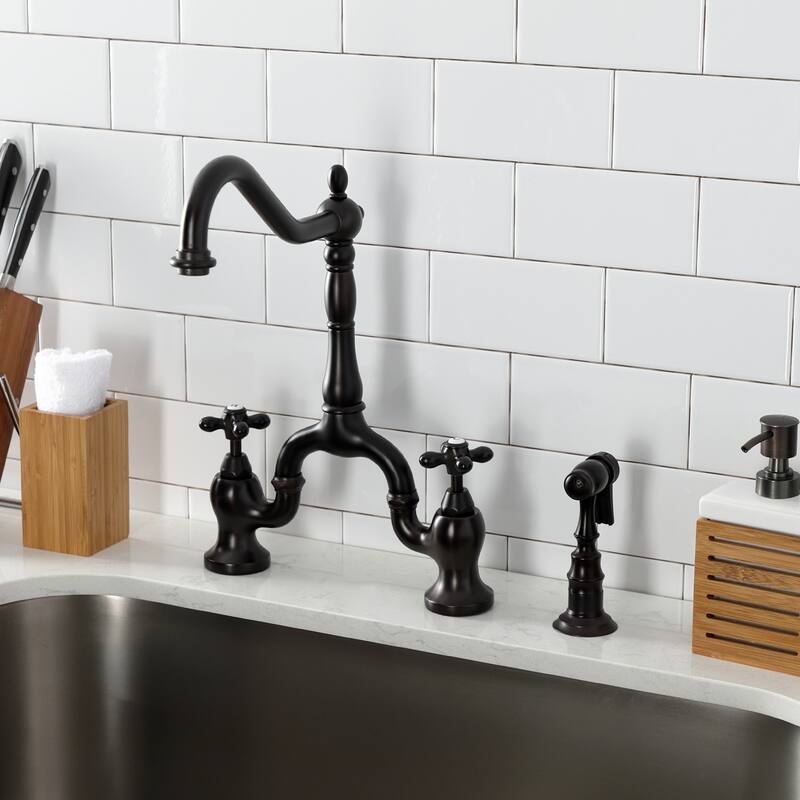 Kingston Brass English Country Bridge Kitchen Faucets with Brass Sprayer