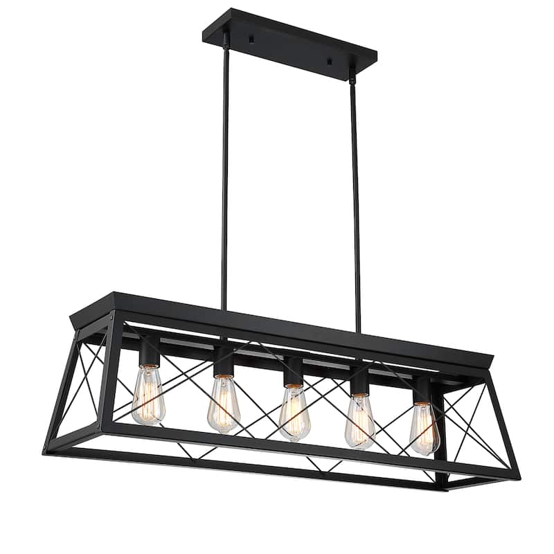 5 - Light Kitchen Island Linear Pendant Chandelier with Matte Black finish