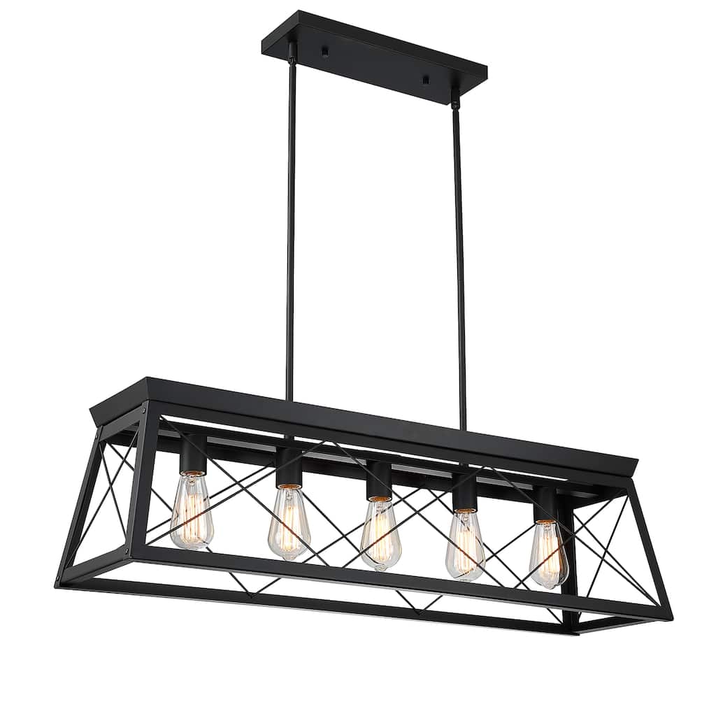 5 - Light Kitchen Island Linear Pendant Chandelier with Matte Black finish