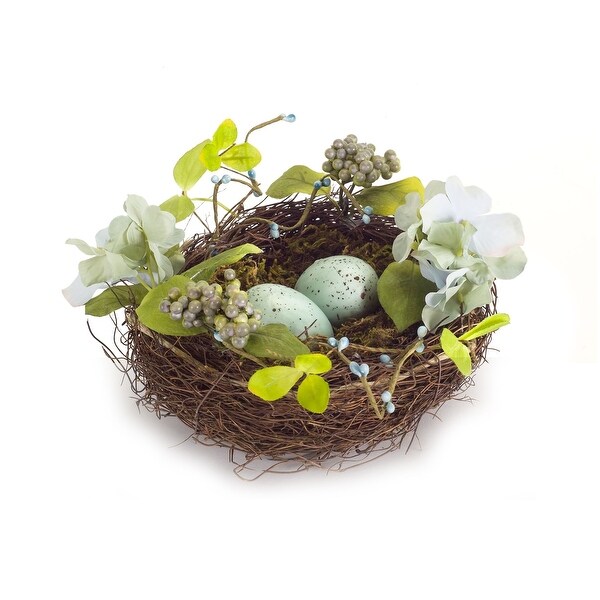 Set of 6 Eggs in Nest with Flowers 10.75" - N/A
