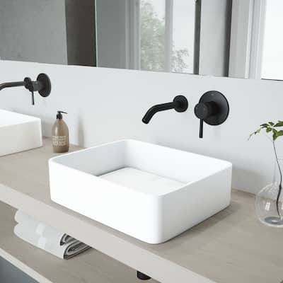 VIGO Jasmine 18"L x 15"W MatteStone Vessel Sink and Olus Wall Mount Faucet Set