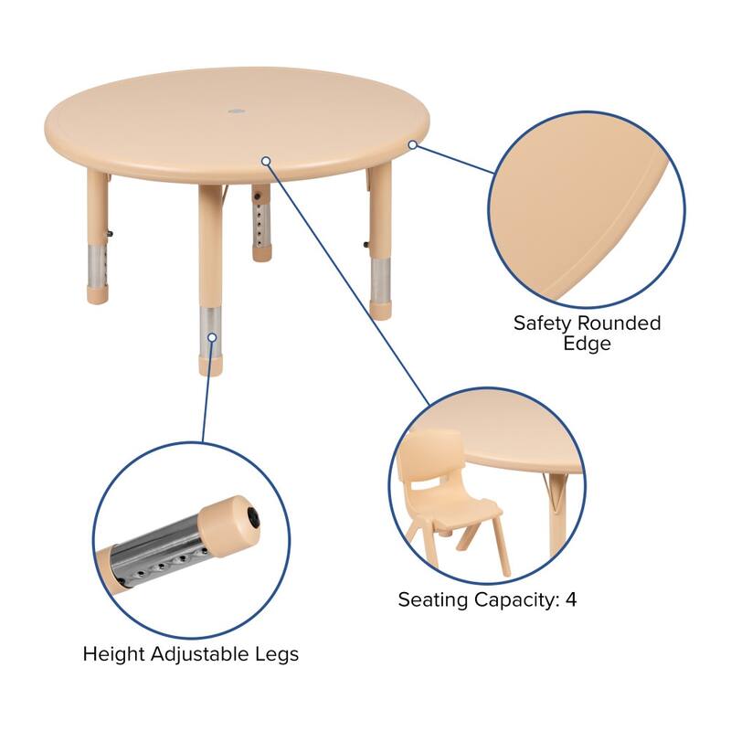 33" Round Plastic Height Adjustable Activity Table - School Table for 4