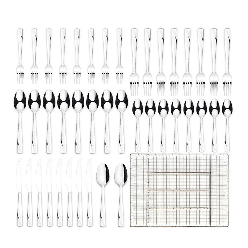 Ornative RHODA 18/0 Stainless Steel Mirror 42 Pieces Flatware Set with Buffet - 10.71" H x 14.37" W x 1.77" D