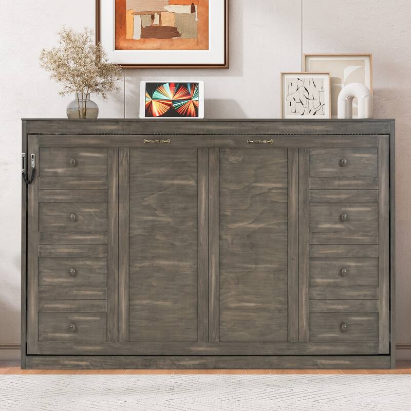 Twin Size Murphy Bed with LED Lighting - Folds into Cabinet as Space-Saving Hidden Wall Bed