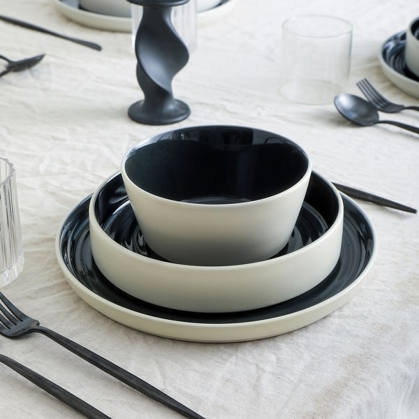 Stone Lain Elica Stoneware Dinnerware Set - 24 Piece - Black and Beige