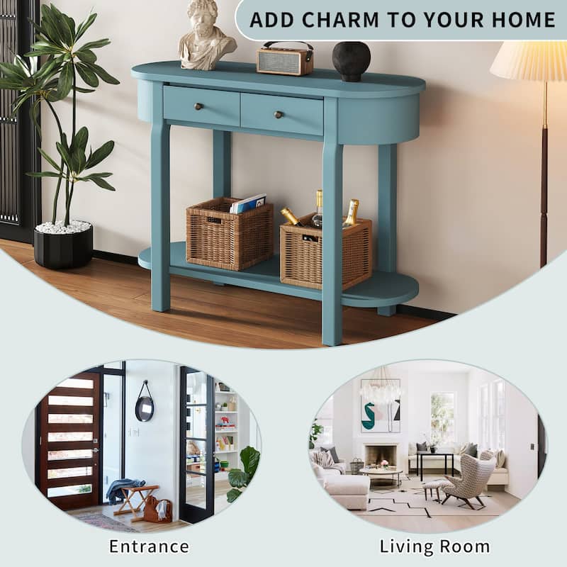 Retro Console Table with Curved Design,Turquoise Green