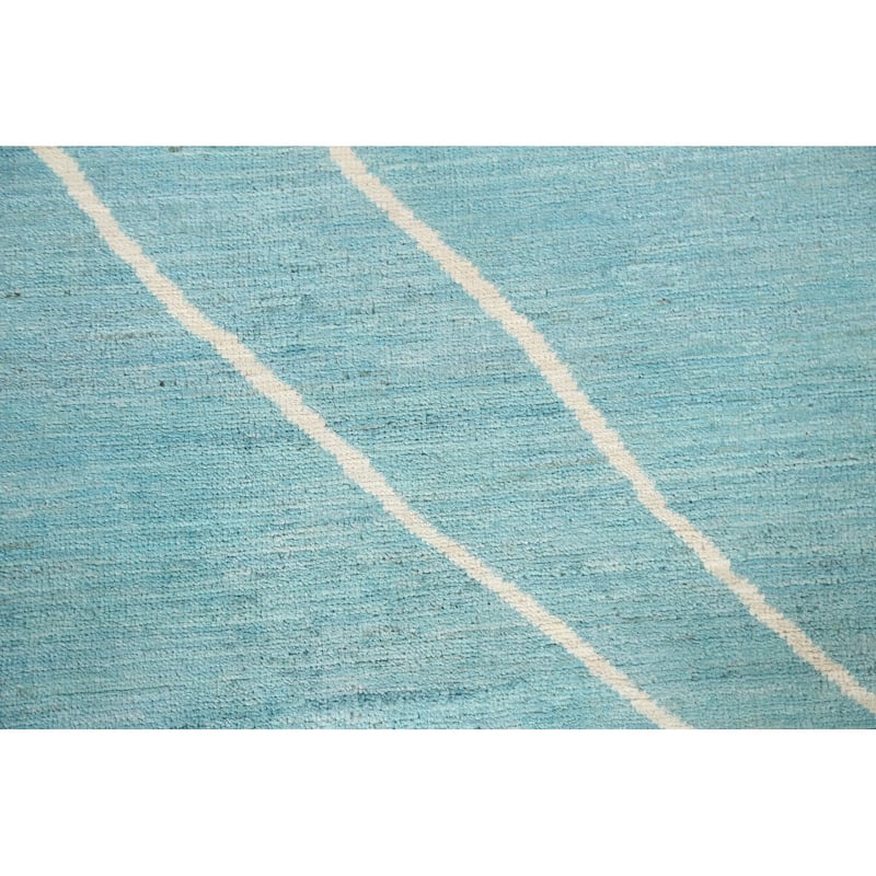 Turquoise Moroccan Vegetable Dye Oriental Wool Area Rug Hand-knotted - 6'4" x 9'8"