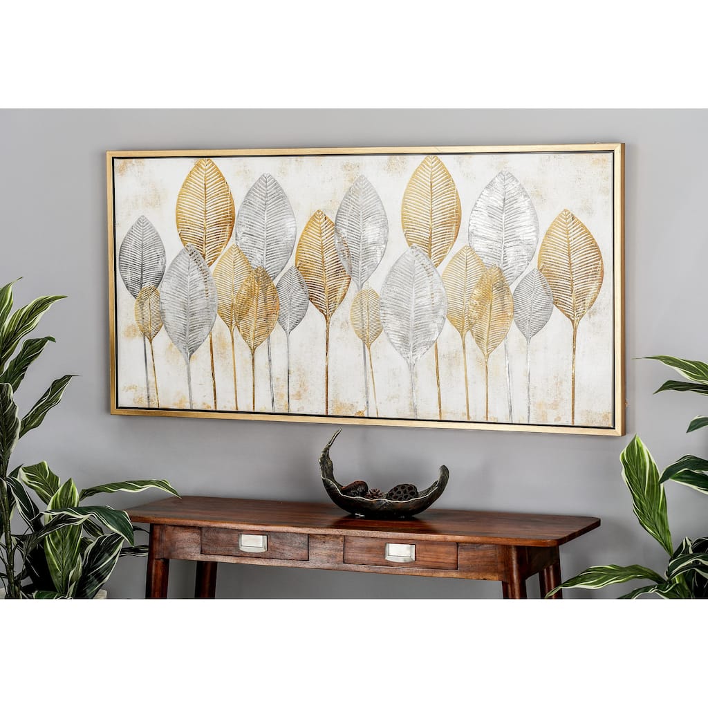 CosmoLiving by Cosmopolitan Canvas Leaf Framed Wall Art with Silver Accents and Gold Frame - Multiple Sizes and Colors