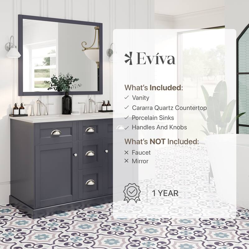 Epic 48" Charcoal GR DS Bath Vanity with Carrara Quartz Top & Undermount Sinks