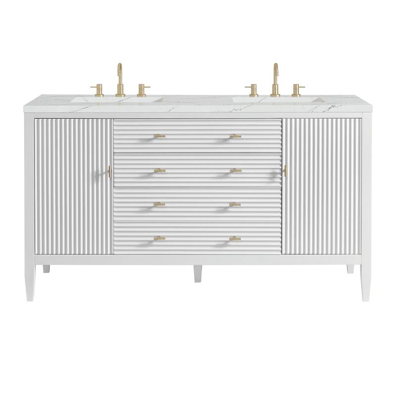 James Martin Vanities 485-V60D-3ENC Myrrin 60" Double Basin Wood - Bright White - Painted