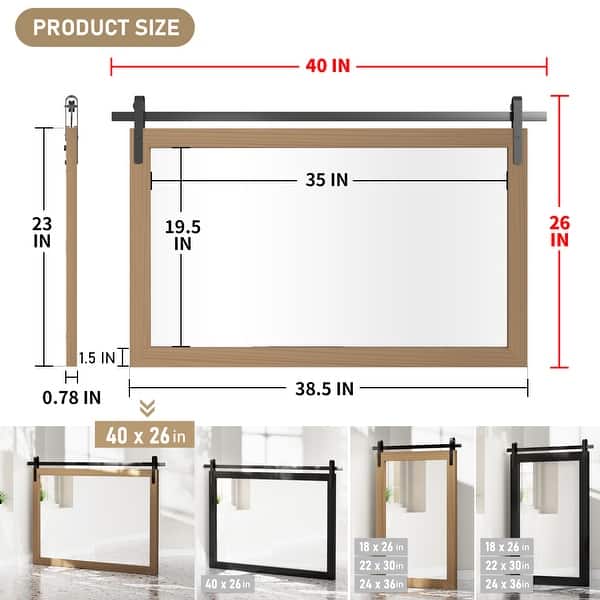 dimension image slide 12 of 16, Modern Wall Mirrors, Rectangular Mirror with Wood Framed, Bathroom Mirror Barn Mirror Barn Door Mirror with Multi Size