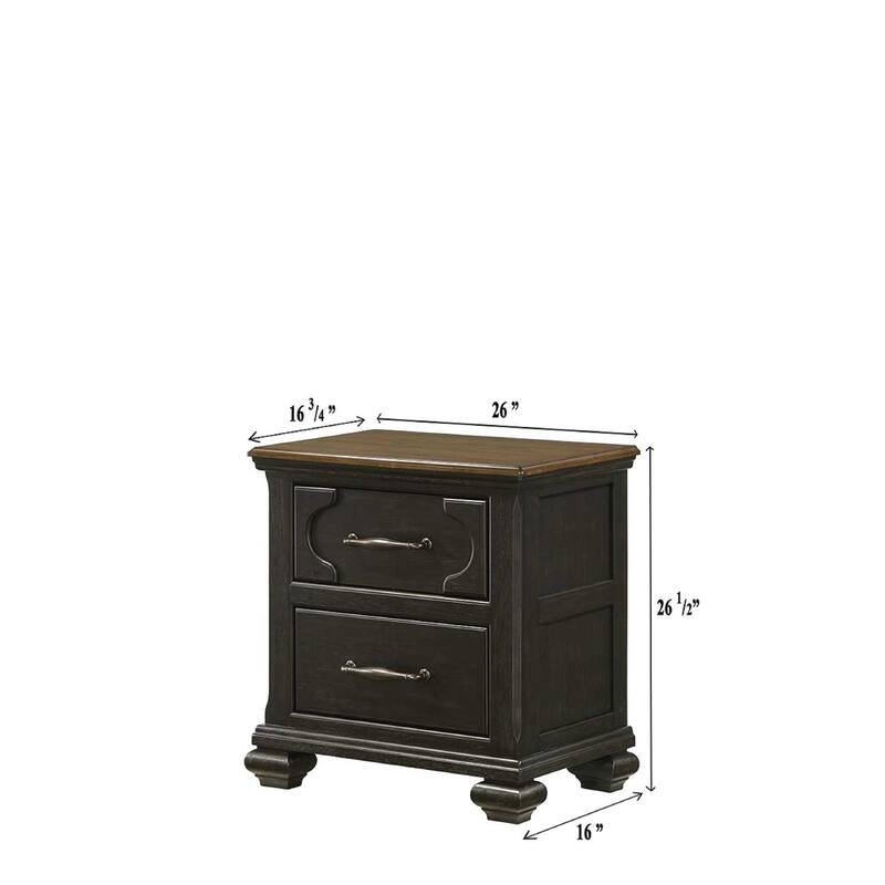 Traditional Wooden Nightstand, Bedside Storage Cabinet with Drawers and Metal Knobs, Entryway Table with Sturdy Frame