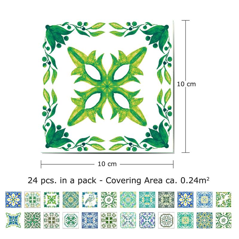 Walplus Turkish Green Tile Stickers Peel and Stick Wall Sticker Decal 4"