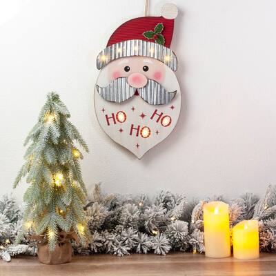 Glitzhome 19"H Lighted 3D Wooden Metal Christmas Wall Hanging Decor