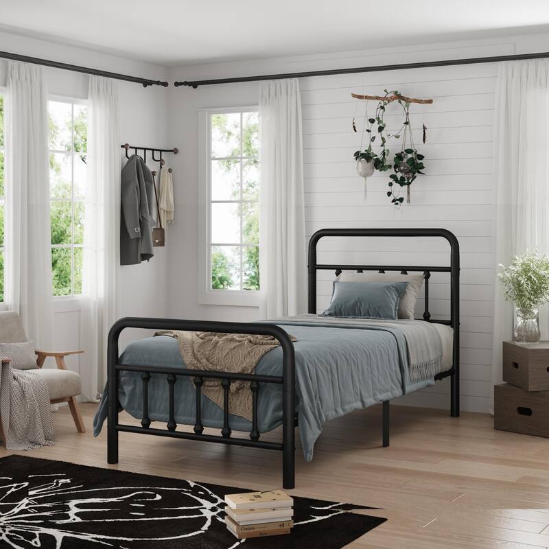 Metal Bed Frame, Twin Size Bed Frame with Headboard,Structurally Stable, Under Bed Storage, No Box Spring Needed - Black