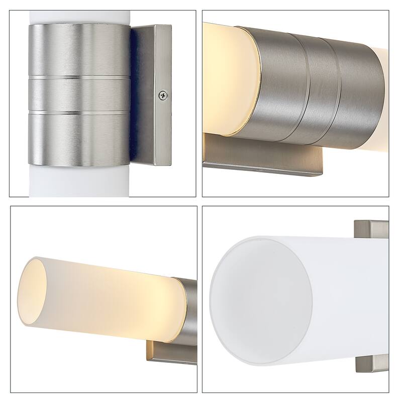Cylinder Bathroom Light with 2 White Glass Shade and Gold Finish
