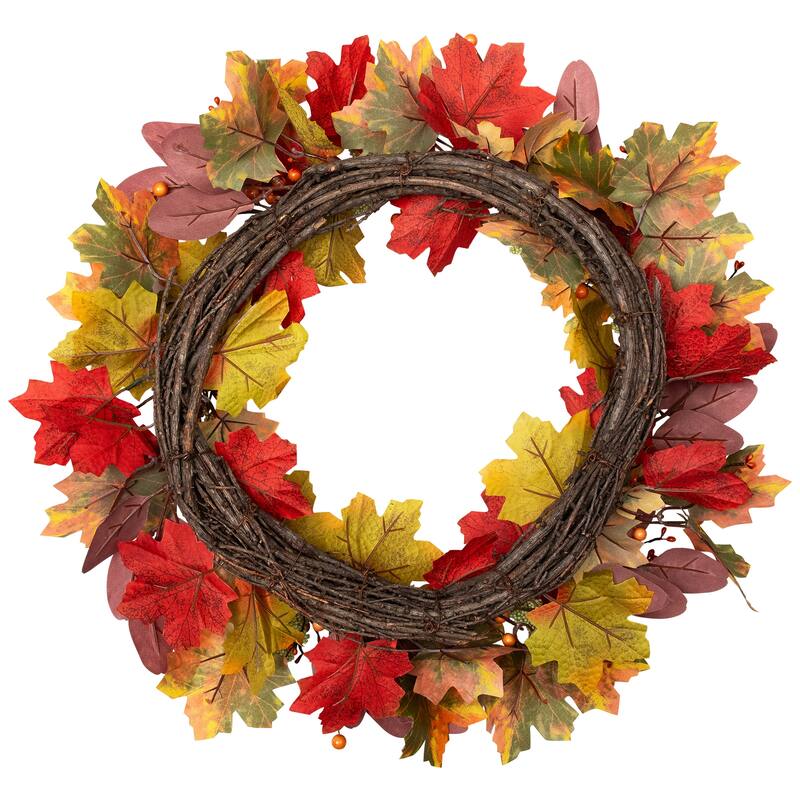 Leaves and Berries Artificial Fall Harvest Wreath - 20"