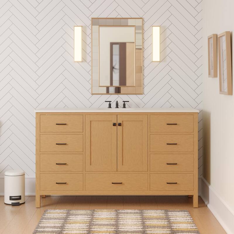 KitchenBathCollection Horizon 60" Single Bathroom Vanity with Engineered White Top