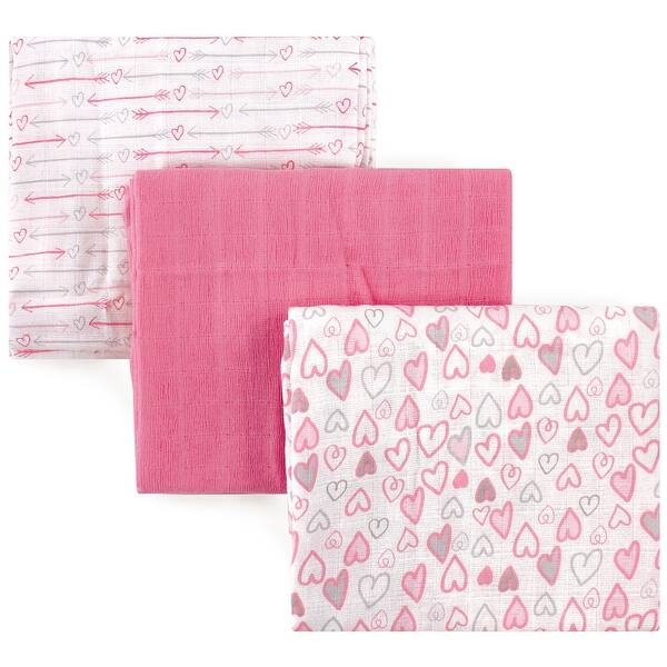 slide 1 of 1, Luvable Friends Baby Girl Muslin Cotton Swaddle Blanket, Love, One Size - Love - One Size