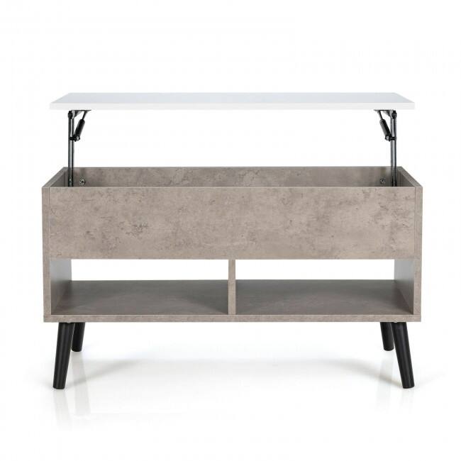 31.5 Inch Lift Top Coffee Table with Hidden Compartment and 2 Storage Shelves - 31.5" x 15.5" x 17.5" (L x W x H)