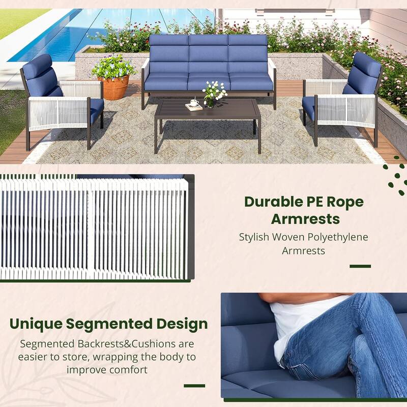 AECOJOY 4 Pieces Outdoor Aluminum Patio Furniture Set with Coffee Table, Morden Outdoor Patio Sectional Furniture Set
