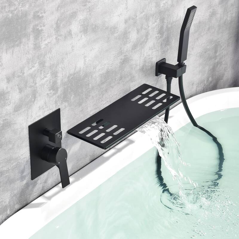 Wall Mount Bathtub Faucet With Handheld Shower Waterfall Tub Faucet Single Handle Tub Filler Set Complete With Rough-In Valve