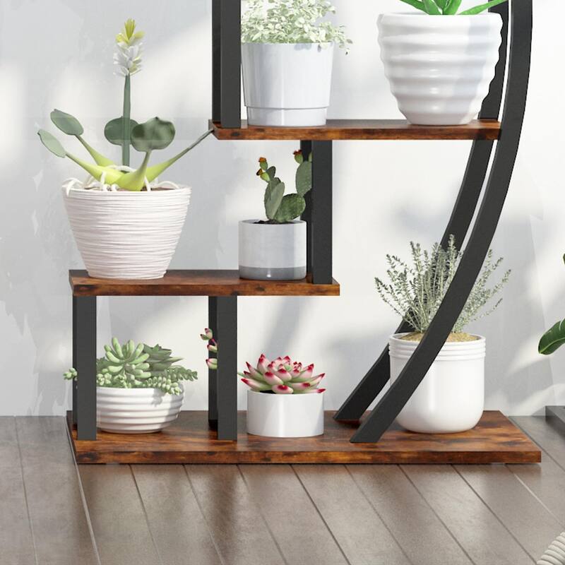 5 Tier Large Plant Stand Indoor, Half Moon Plant Shelf Ladder Flower Pot Stand Rack