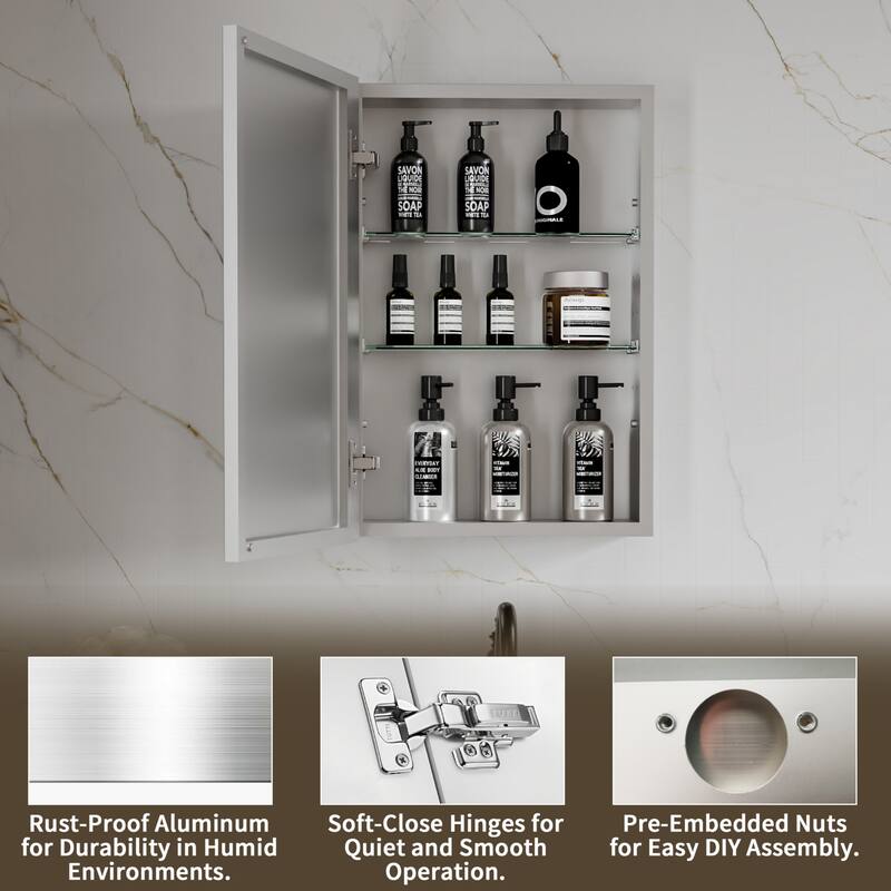 Modland Single Door Bathroom Medicine Cabinet with Mirror Adjustable Shelves,Recessed or Surface Mount