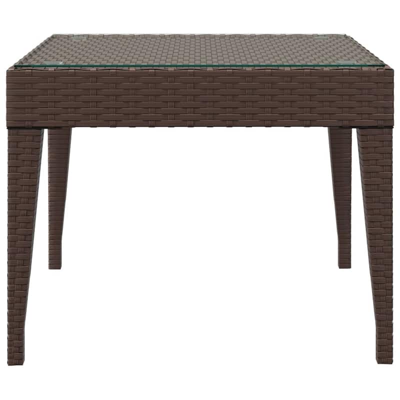 vidaXL Side Table Black/Brown 19.7"x19.7"x15" Poly Rattan and Tempered Glass - 19.7" x 19.7" x 15"