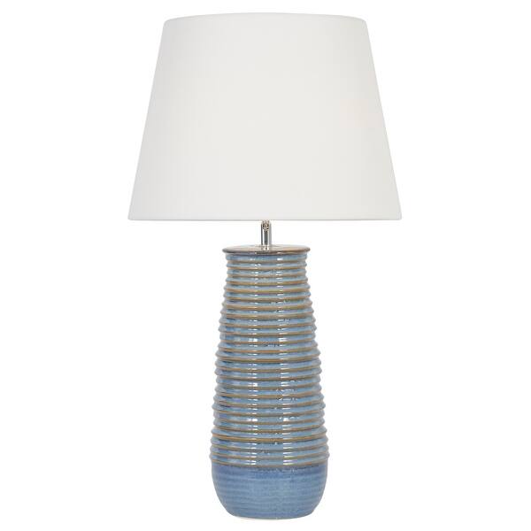 Shop Grey And Light Blue Ribbed Textured Ceramic Table Lamp With White Shade 15 X 27 5 15 X 15 X 28 Overstock 32080629