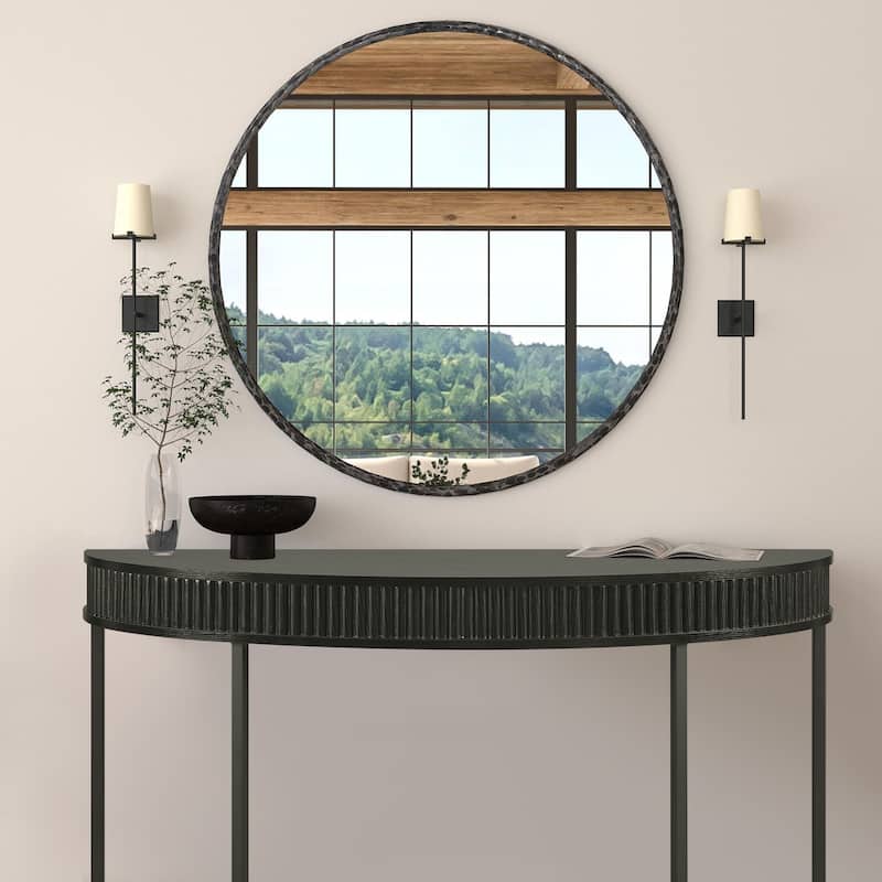 Fluted Half Moon Console Table, 47" Width Modern 2-Tier Black Entryway Console for Living Room Hallway Foyer