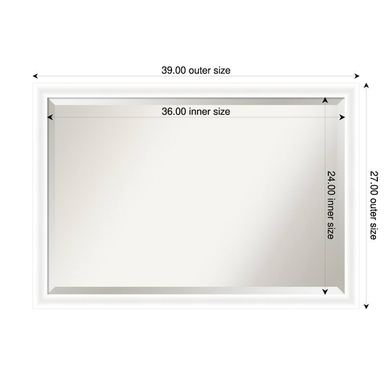 Oliver Narrow Beveled Wood Framed Wall Mirror - 39 x 27 in - Oliver White Narrow
